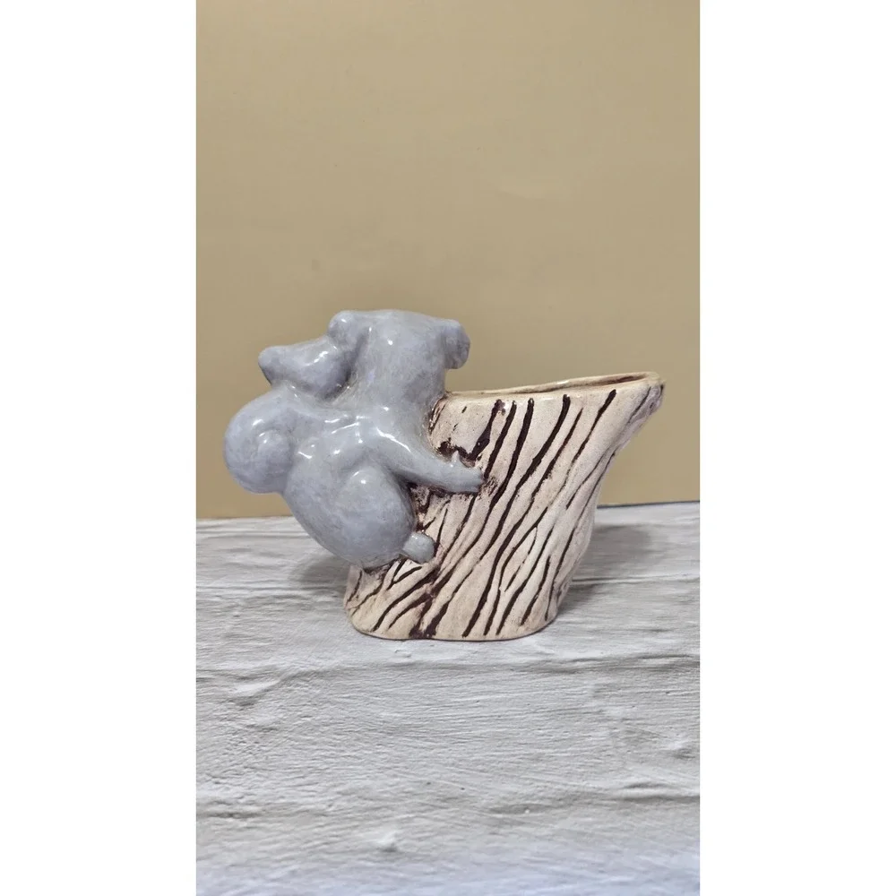 Ceramic Koala Mom And Baby Planter Grey And Brown Vintage Very Unique